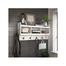 Bush Furniture Woodland 40W Wall Mounted Coat Rack with Shelf, White Ash (WDH340WAS-03)