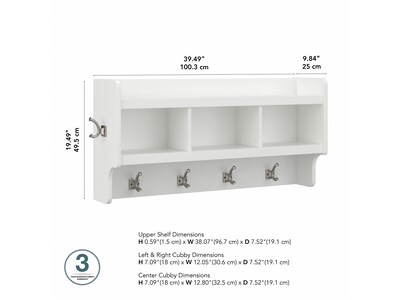 Bush Furniture Woodland 40W Wall Mounted Coat Rack with Shelf, White Ash (WDH340WAS-03)