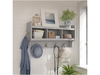 Bush Furniture Woodland 40W Wall Mounted Coat Rack with Shelf, Cape Cod Gray (WDH340CG-03)