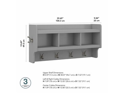 Bush Furniture Woodland 40W Wall Mounted Coat Rack with Shelf, Cape Cod Gray (WDH340CG-03)