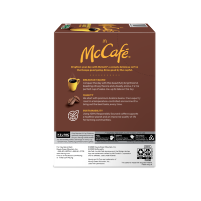 McCafe Breakfast Blend Coffee, Keurig K-Cup Pods, Light Roast, 24/Box (5000201384)