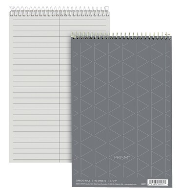 TOPS Prism Steno Pads, 6" x 9", Gregg Ruled, Gray, 80 Sheets/Pad, 4 Pads/Pack (80274)