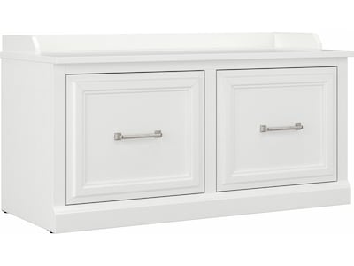 Bush Furniture Woodland 40W Shoe Storage Bench with Doors, White Ash (WDS140WAS-03)