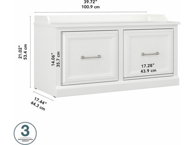 kathy ireland® Home by Bush Furniture Woodland Shoe Storage Bench with Doors, 40", White Ash (WDS140WAS-03)