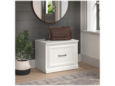 Bush Furniture Woodland 24W Small Shoe Bench with Drawer, White Ash (WDS124WAS-03)