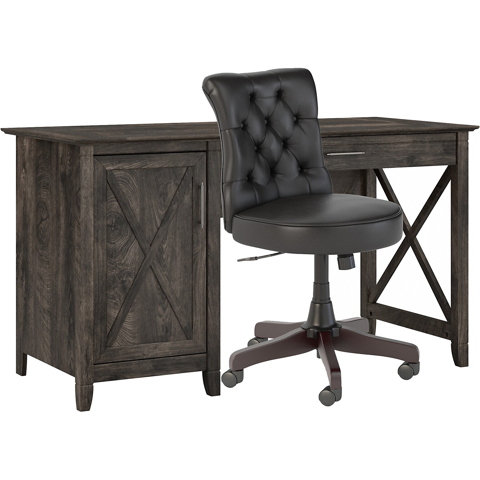 Bush Furniture Key West 54W Computer Desk with Storage and Mid-Back Tufted Office Chair, Dark Gray Hickory (KWS020GH)