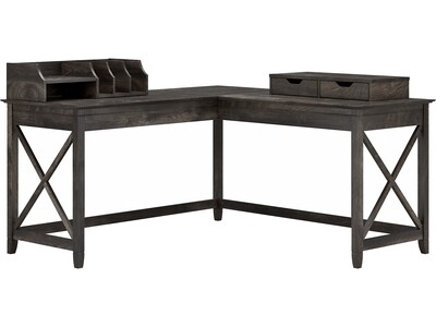 Bush Furniture Key West 60 Engineered Wood L-Shaped Desk with Desktop Organizers, Dark Gray Hickory (KWS015GH)