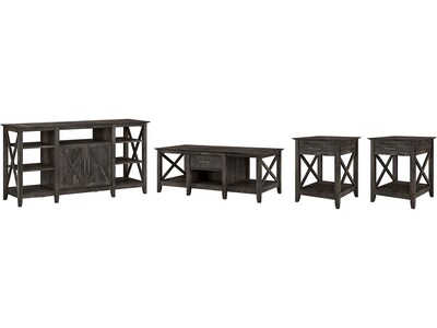 Bush Furniture Key West Tall TV Stand with Coffee Table and 2 End Tables, Dark Gray Hickory, Screens