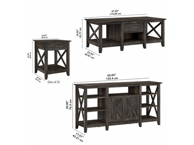 Bush Furniture Key West Tall TV Stand with Coffee Table and 2 End Tables, Dark Gray Hickory, Screens up to 65" (KWS025GH)