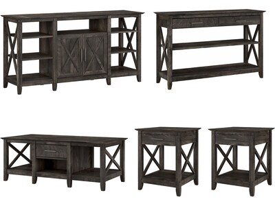 Bush Furniture Key West Tall TV Stand with Coffee Table, Console Table, and 2 End Tables, Dark Gray Hickory (KWS026GH)