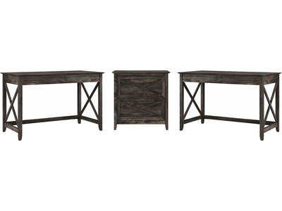 Bush Furniture Key West 48 Engineered Wood 2-Person Desk Set with Lateral File Cabinet, Dark Gray H