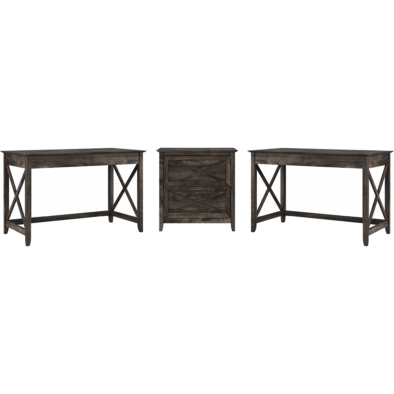 Bush Furniture Key West 48 Engineered Wood 2-Person Desk Set with Lateral File Cabinet, Dark Gray Hickory (KWS047GH)