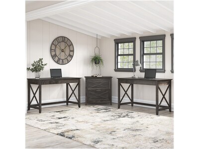 Bush Furniture Key West 48 Engineered Wood 2-Person Desk Set with Lateral File Cabinet, Dark Gray H