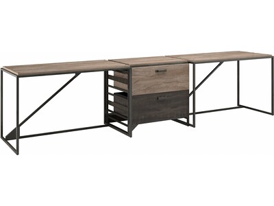 Bush Furniture Refinery 49 Wood 2-Person Industrial Desk Set with Lateral File Cabinet, Rustic Gray