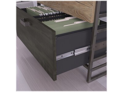 Bush Furniture Refinery 49" Wood 2-Person Industrial Desk Set with Lateral File Cabinet, Rustic Gray/Charred Wood