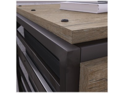 Bush Furniture Refinery 49" Wood 2-Person Industrial Desk Set with Lateral File Cabinet, Rustic Gray/Charred Wood