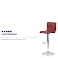 Flash Furniture 16" x 19" Vinyl Adjustable Height Bar Stool W/Chrome Base, Burgundy