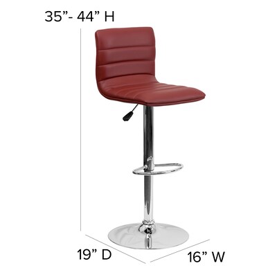 Flash Furniture 16" x 19" Vinyl Adjustable Height Bar Stool W/Chrome Base, Burgundy