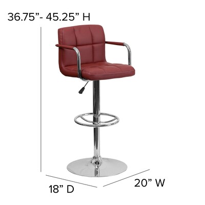 Flash Furniture 20" x 18" Vinyl Adjustable Height Bar Stool, Burgundy