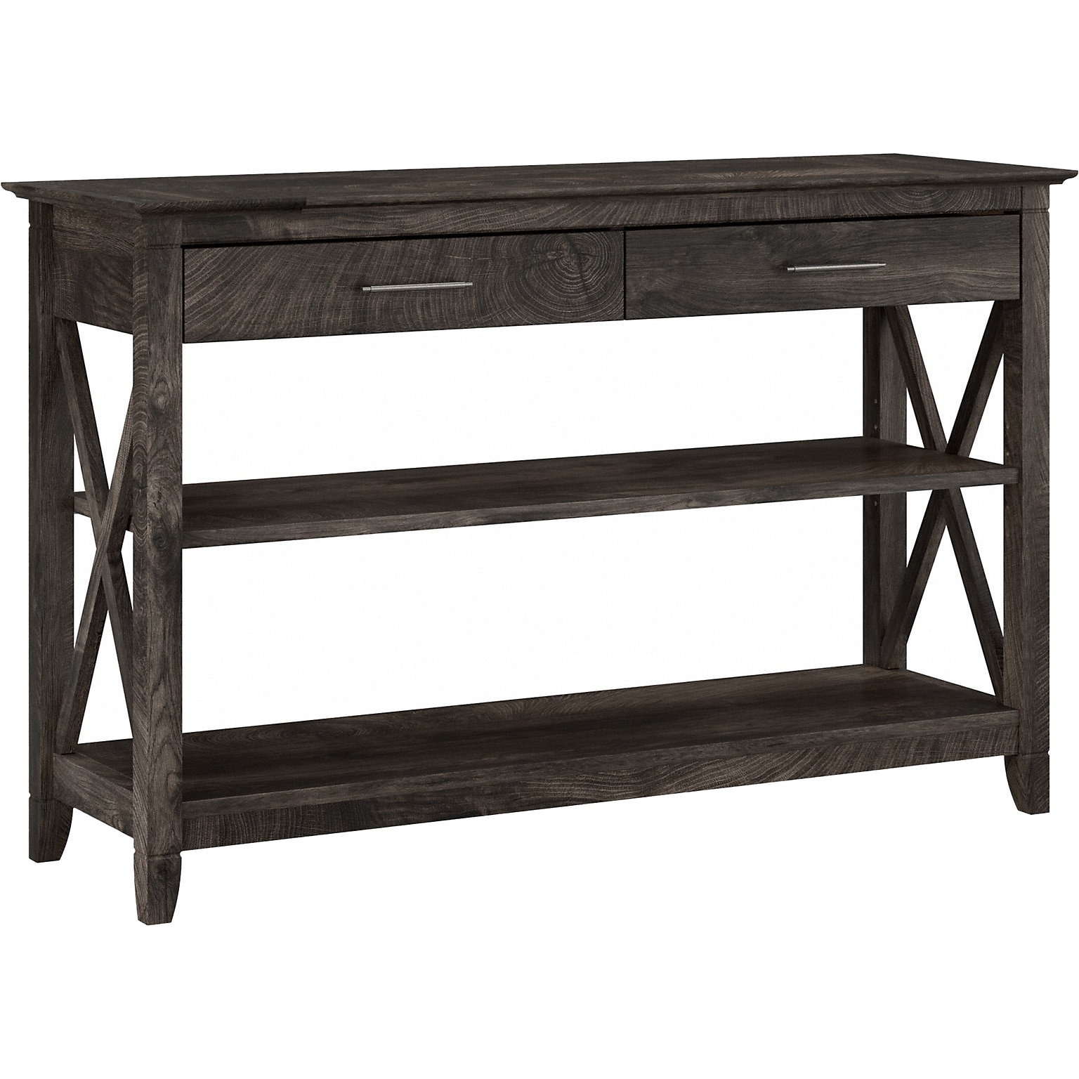 Bush Furniture Key West 47 x 16 Console Table with Drawers and Shelves, Dark Gray Hickory (KWT248GH-03)
