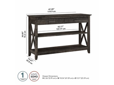 Bush Furniture Key West 47" x 16" Console Table with Drawers and Shelves, Dark Gray Hickory (KWT248GH-03)