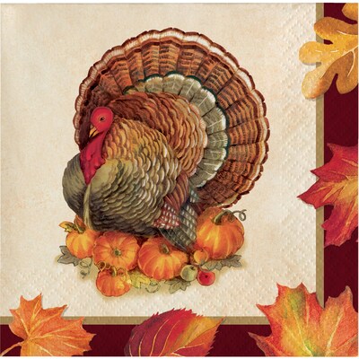 Creative Converting Turkey Traditions Thanksgiving Beverage Napkins, 5 x 5, 16 pack (324015)