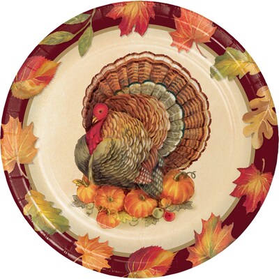 Creative Converting Turkey Traditions Thanksgiving Dessert Plates, 7 diameter, 8 pack (324017)