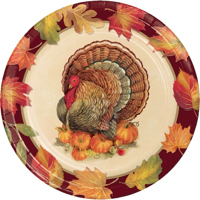 Creative Converting Turkey Traditions Thanksgiving Paper Plates, 9 diameter, 8 pack (324018)