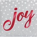 Creative Converting Foil Stamped Holiday Joy Silver Beverage Napkins, 5 x 5, 16 pack (324183)