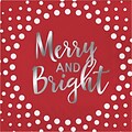 Creative Converting Foil Stamped Holiday Merry and Bright Red Beverage Napkins, 5 x 5, 16 pack (324184)