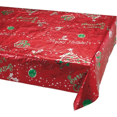 Creative Converting Metallic Printed Christmas Plastic Tablecloth, 54 x 108 (39132)