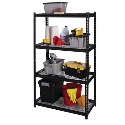 Iron Horse 2300 lb. Wire Rivet Series 4-Shelf Metal/Wire Deck Shelving Unit, 36"W, Black (22129)