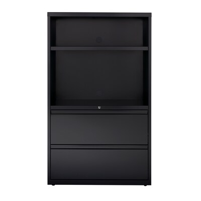 Hirsh 36 2 Drawer Lateral File Cabinet/Bookcase, Letter/Legal, 2 Drawer, 2 Shelf, Black (16778)