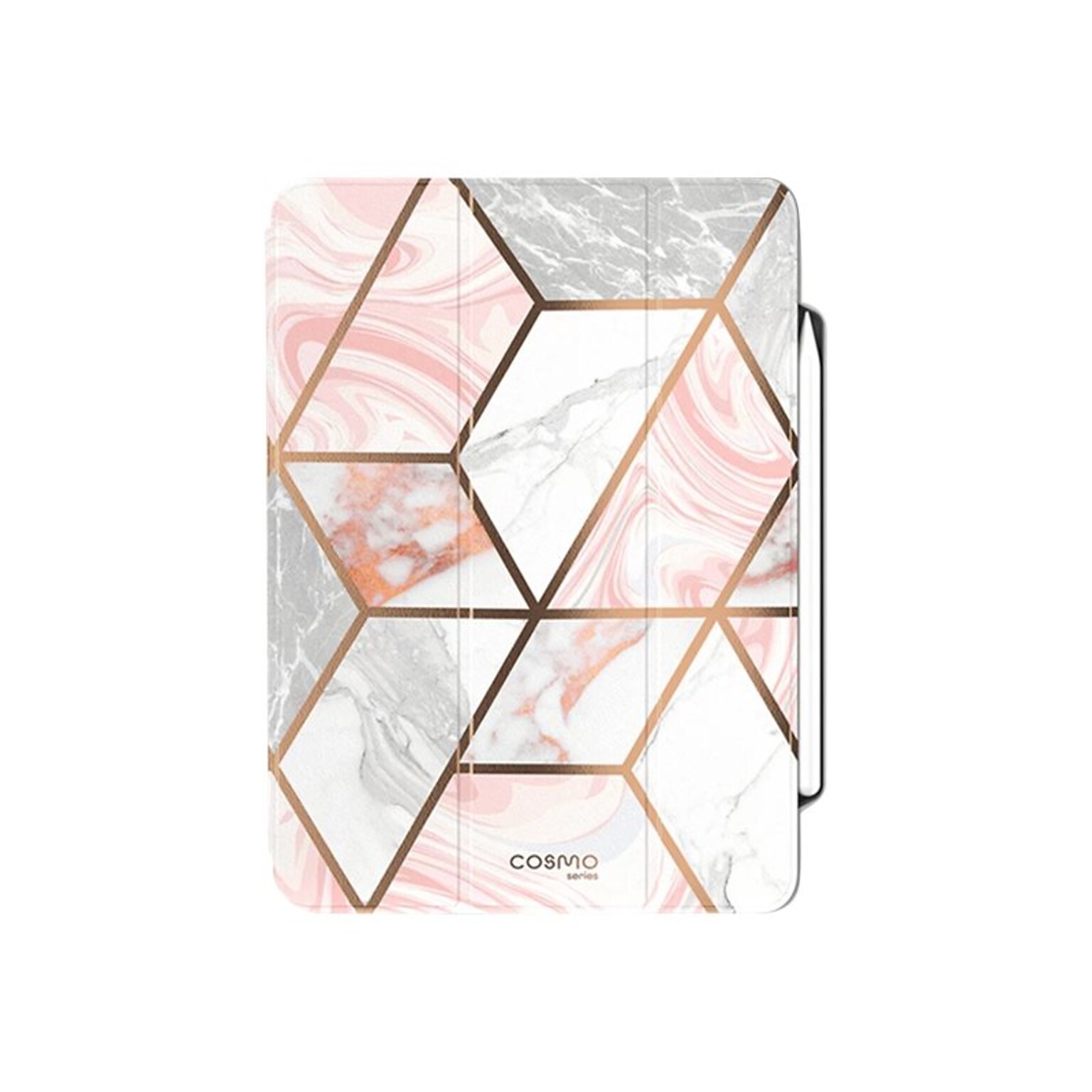 i-Blason iPadPro2020-12.9-Cosmo-Pen-Marble Cosmo Thermoplastic Polyurethane (TPU) Folio for 12.9 iPad Pro, Marble Pink