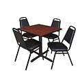 Regency Cain 30 Square Breakroom Table, Cherry & 4 Restaurant Stack Chairs, Black (TB3030CH29BK)