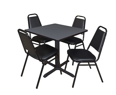 Regency Cain Breakroom Table, 30W, Gray & 4 Restaurant Stack Chairs, Black (TB3030GY29BK)