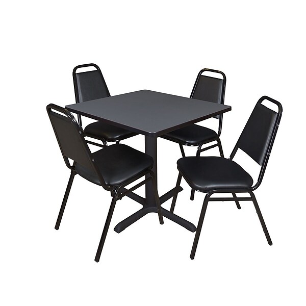 Regency Cain Breakroom Table, 30W, Gray & 4 Restaurant Stack Chairs, Black (TB3030GY29BK)
