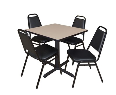 Regency Cain 30 Square Breakroom Table, Beige & 4 Restaurant Stack Chairs, Black (TB3030BE29BK)