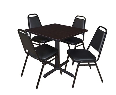 Regency Cain Breakroom Table, 30W, Mocha Walnut & 4 Restaurant Stack Chairs, Black (TB3030MW29BK)