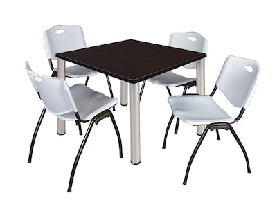 Regency Kee Breakroom Table, 36W, Mocha Walnut/Chrome & 4 M Stack Chairs, Gray (TB3636MWBPCM47GY)