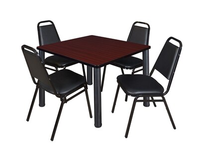 Regency Kee Breakroom Table & 4 Restaurant Stack Chairs, 42W x 42D, Mahogany/Black (TB4242MHPBK29BK)