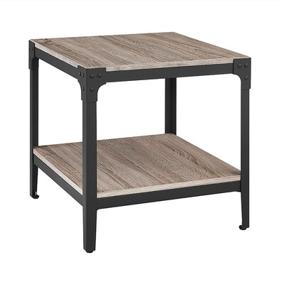 Walker Edison Angle Iron Rustic Wood End Table, Set of 2 - Driftwood (SP20AISTAG)