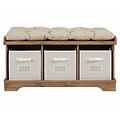 Walker Edison 42 Wood Storage Bench with Totes and Cushion - Barnwood (SP42STCBW)