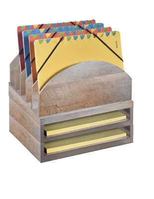 Bindertek Stacking Wood Desk Organizers Step Up File & 2 Tray Kit (WK2-DR)