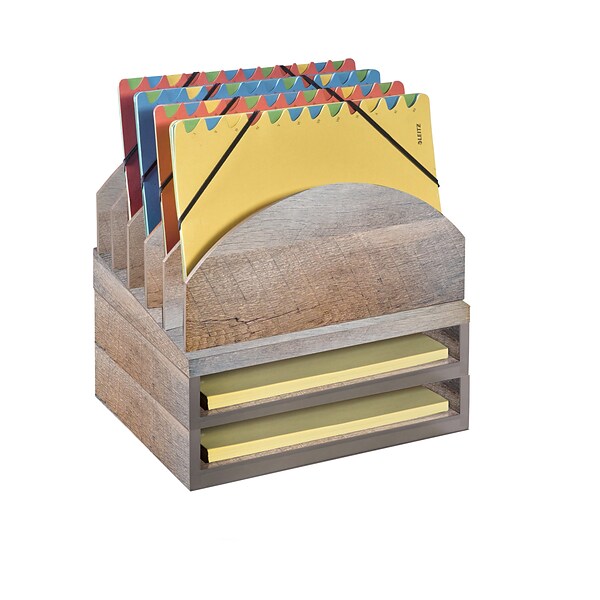 Bindertek Stacking Wood Desk Organizers Step Up File & 2 Tray Kit (WK2-DR)