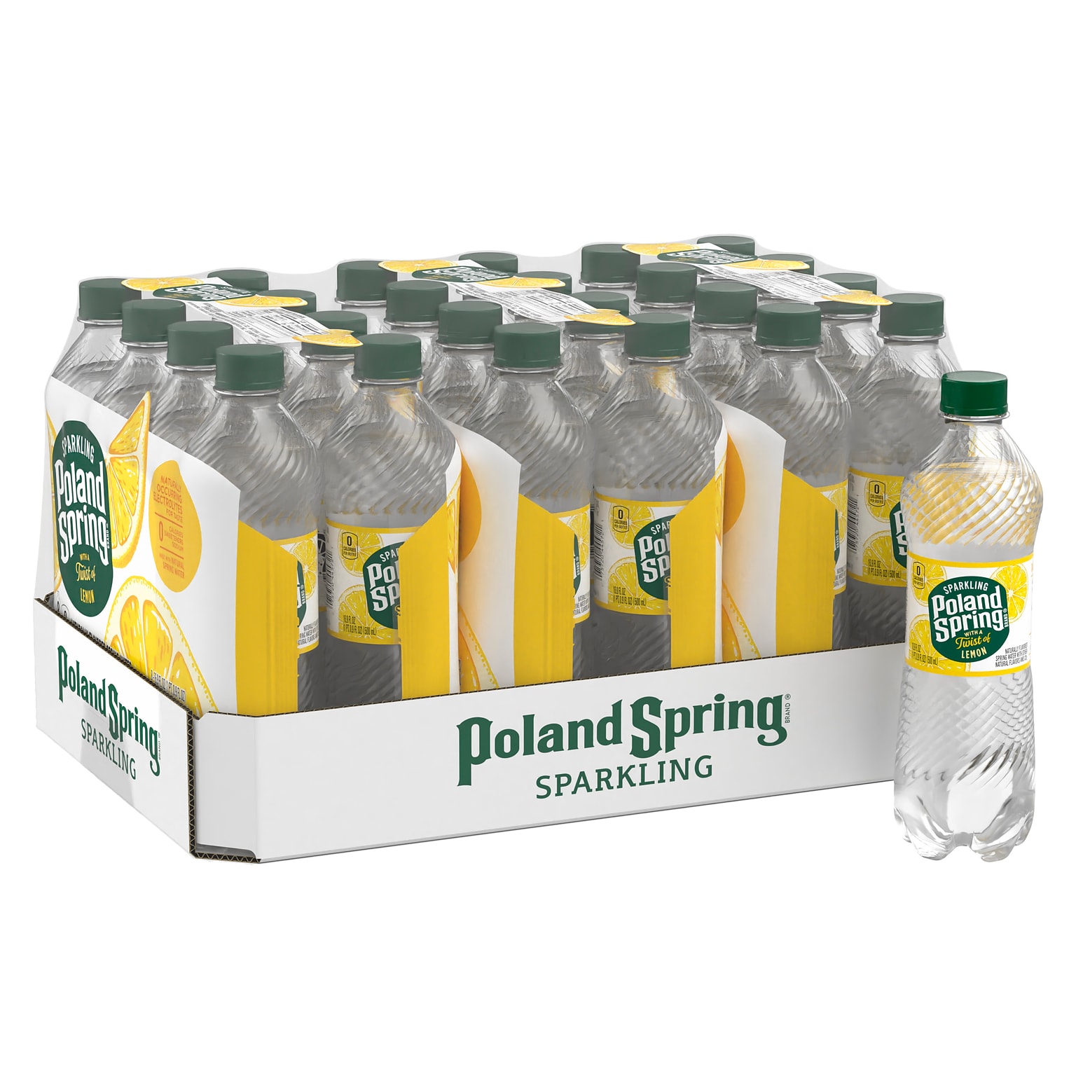 Poland Spring Sparkling Water, Lively Lemon, 16.9 oz. Bottles, 24/Carton (12349569/100965)