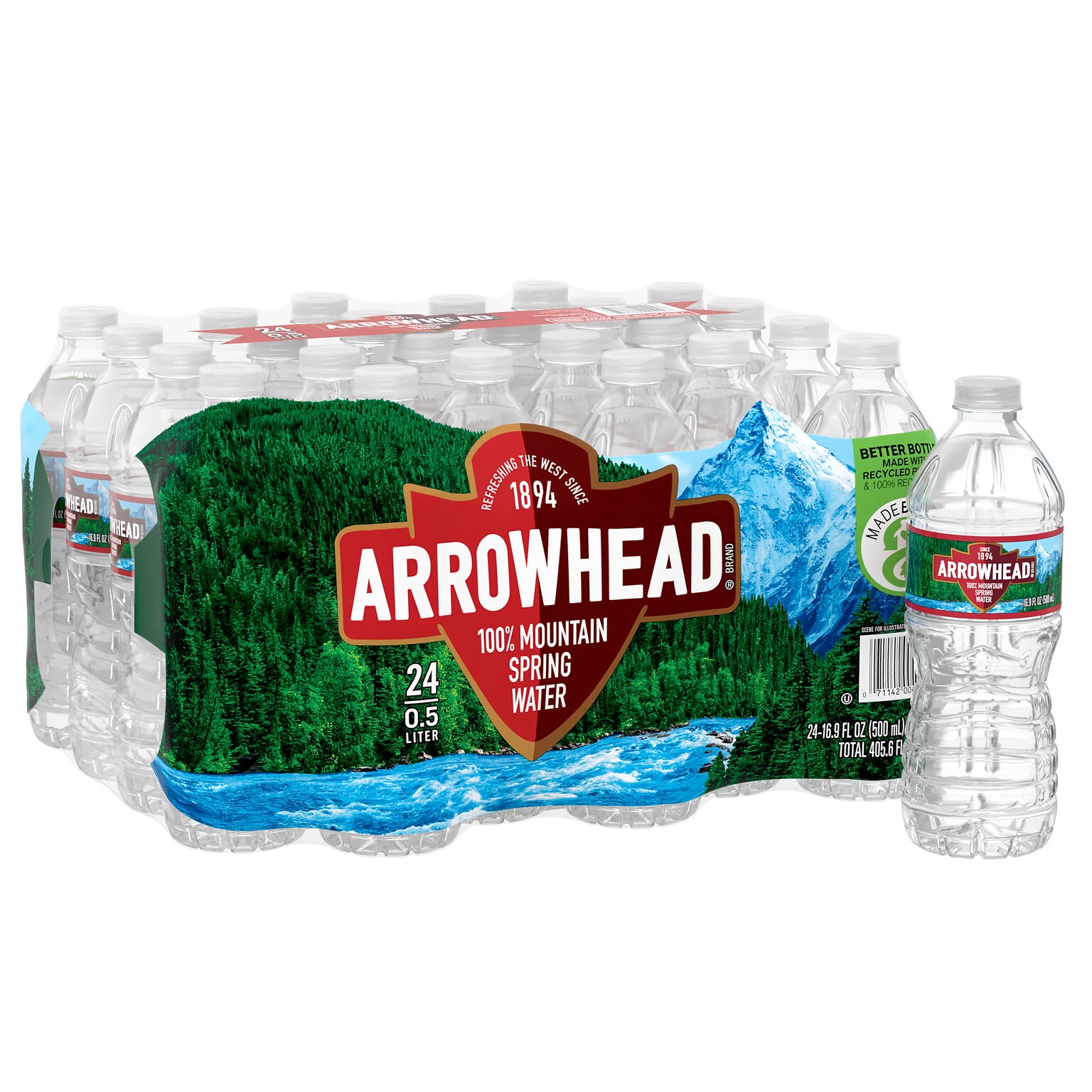 Arrowhead 100% Mountain Spring Water, Regular Flavor, 16.9 oz. Plastic Bottles, 24/Carton (12096567)