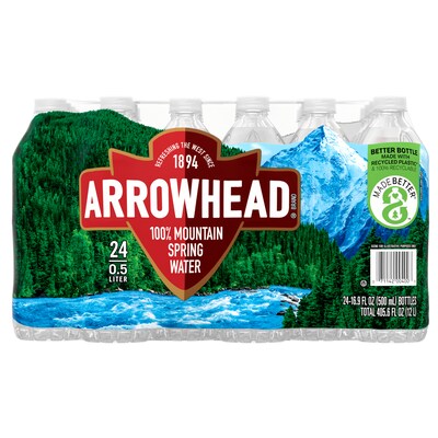 Arrowhead 100% Mountain Spring Water, Regular Flavor, 16.9 oz. Plastic Bottles, 24/Carton (12096567)