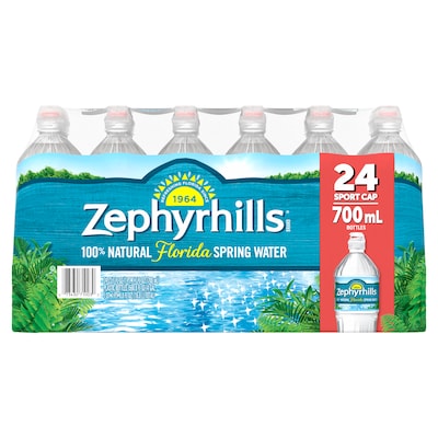 Zephyrhills 100% Natural Spring Water, Regular Flavor, 700ml Bottles with Sport Cap, 24/Carton (12087206)