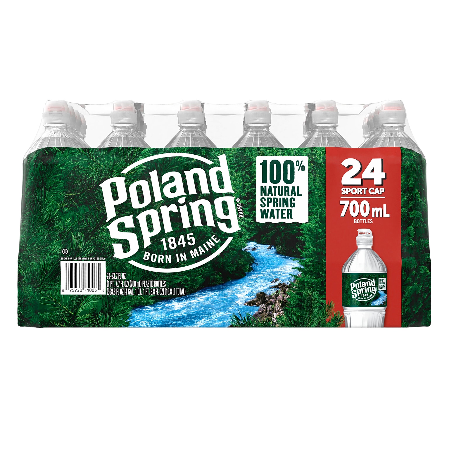 Poland Spring 100% Natural Spring Water, Regular Flavor, 700ml Bottles with Sport Cap, 24/Carton (12119443)
